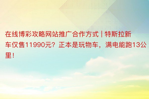 在线博彩攻略网站推广合作方式 | 特斯拉新车仅售11990元？正本是玩物车，满电能跑13公里！